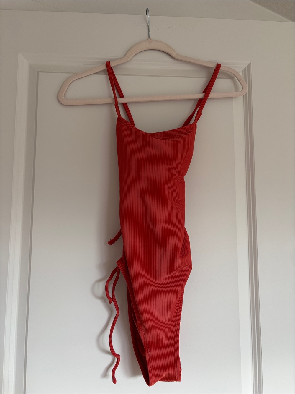 Xhilaration Coral-Red Ribbed One-Piece Swimsuit with Side Ties